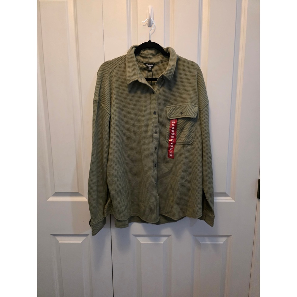 Buffalo David Bitton Waffle Knit Shacket Olive Green Button Down Shirt XL NEW